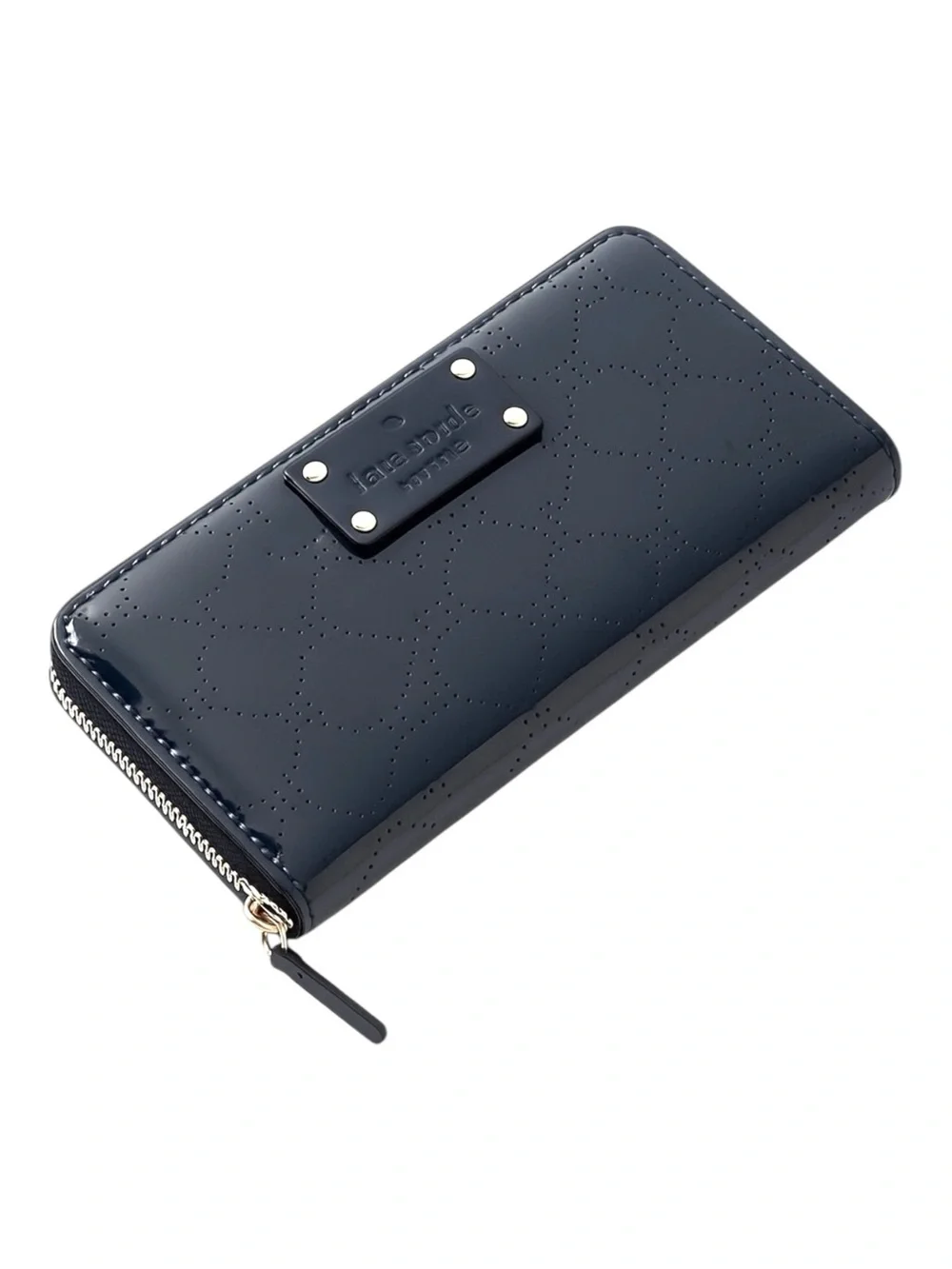 KATE SPADE New York Meto Spade Neda Zip Around Wallet Black Patent Leat… 8 x 4
